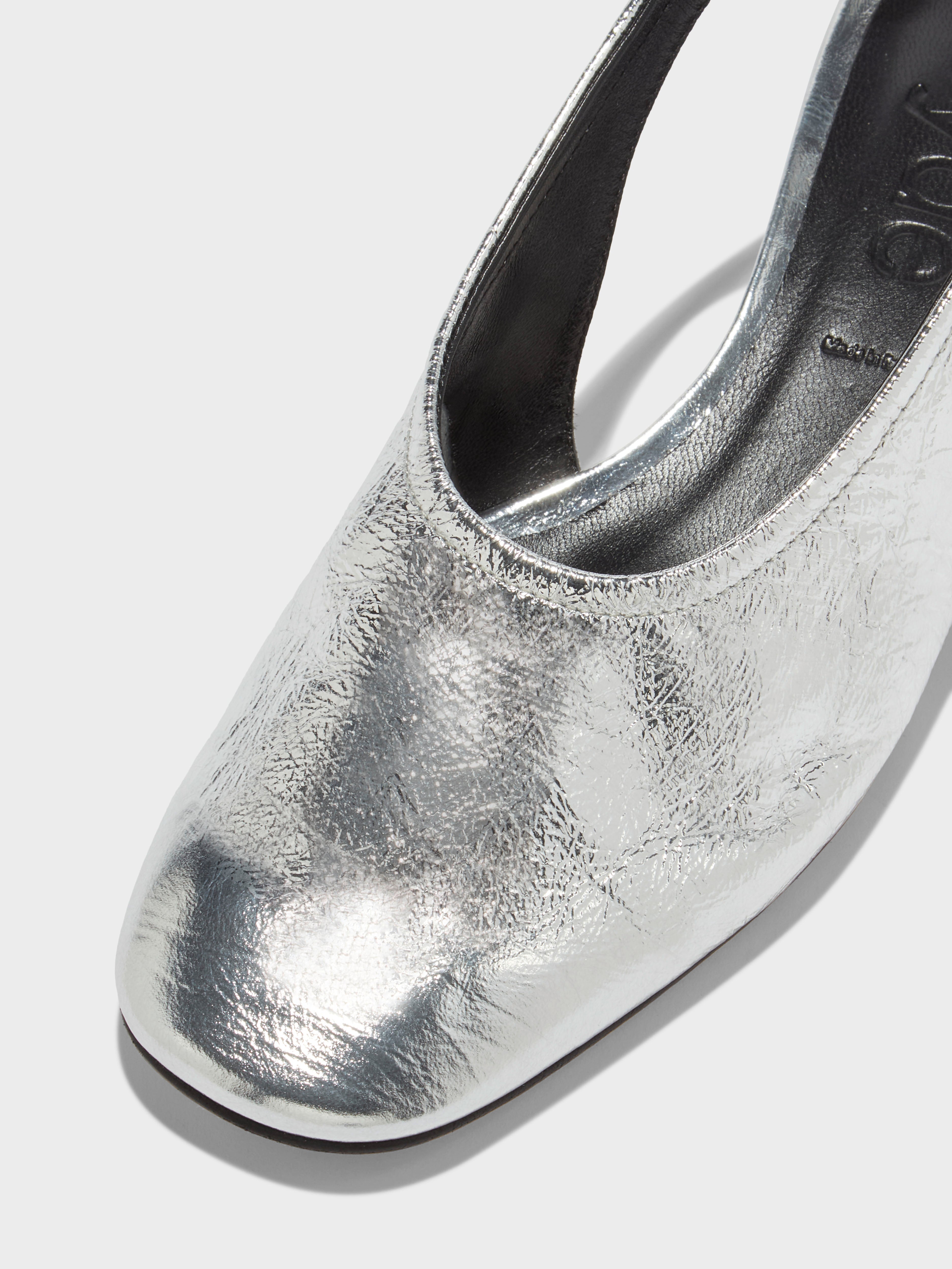 Aeyde | Dua Leather Flats for Women | Silver Crackle | Round Toe | Low Heel | Luxury Materials | Handmade in Italy