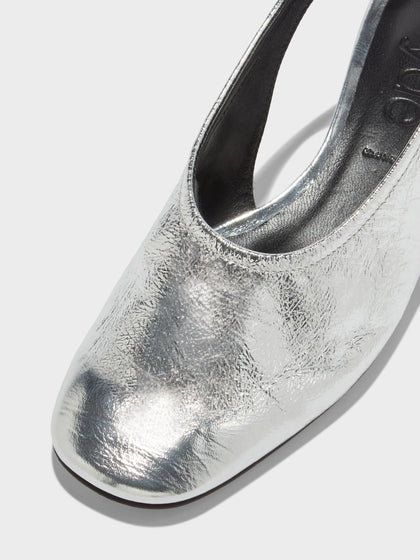 Aeyde | Dua Leather Flats for Women | Silver Crackle | Round Toe | Low Heel | Luxury Materials | Handmade in Italy