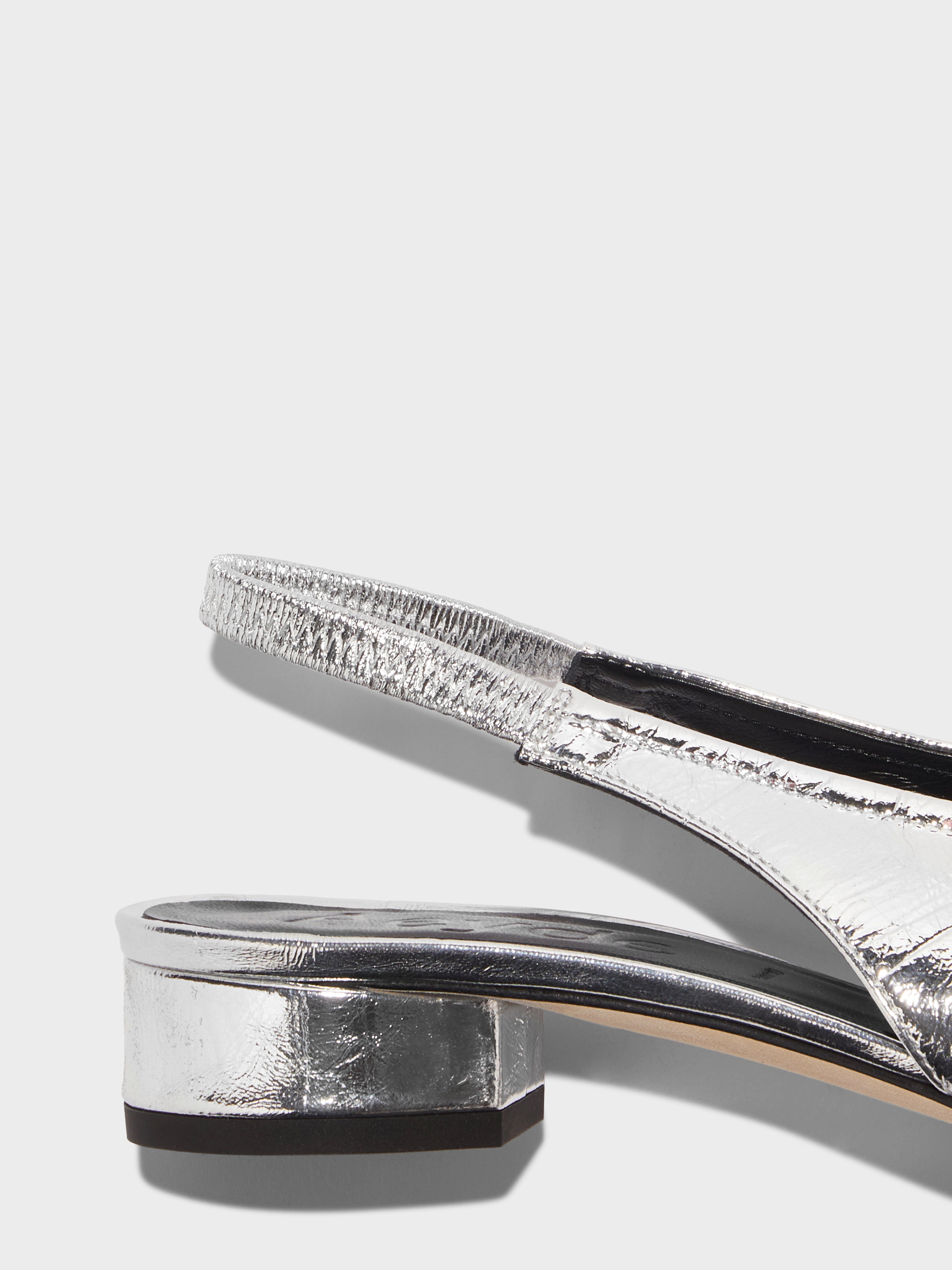 Aeyde | Dua Leather Flats for Women | Silver Crackle | Round Toe | Low Heel | Heel Details