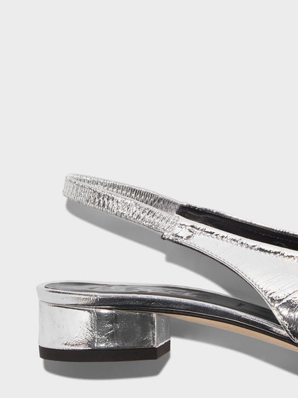 Aeyde | Dua Leather Flats for Women | Silver Crackle | Round Toe | Low Heel | Heel Details