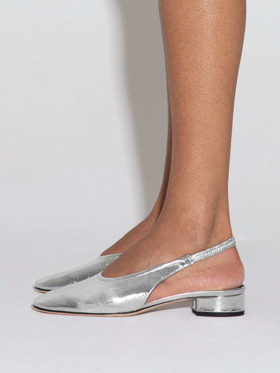 Aeyde | Dua Leather Flats for Women | Silver Crackle | Round Toe | Low Heel | How to Style
