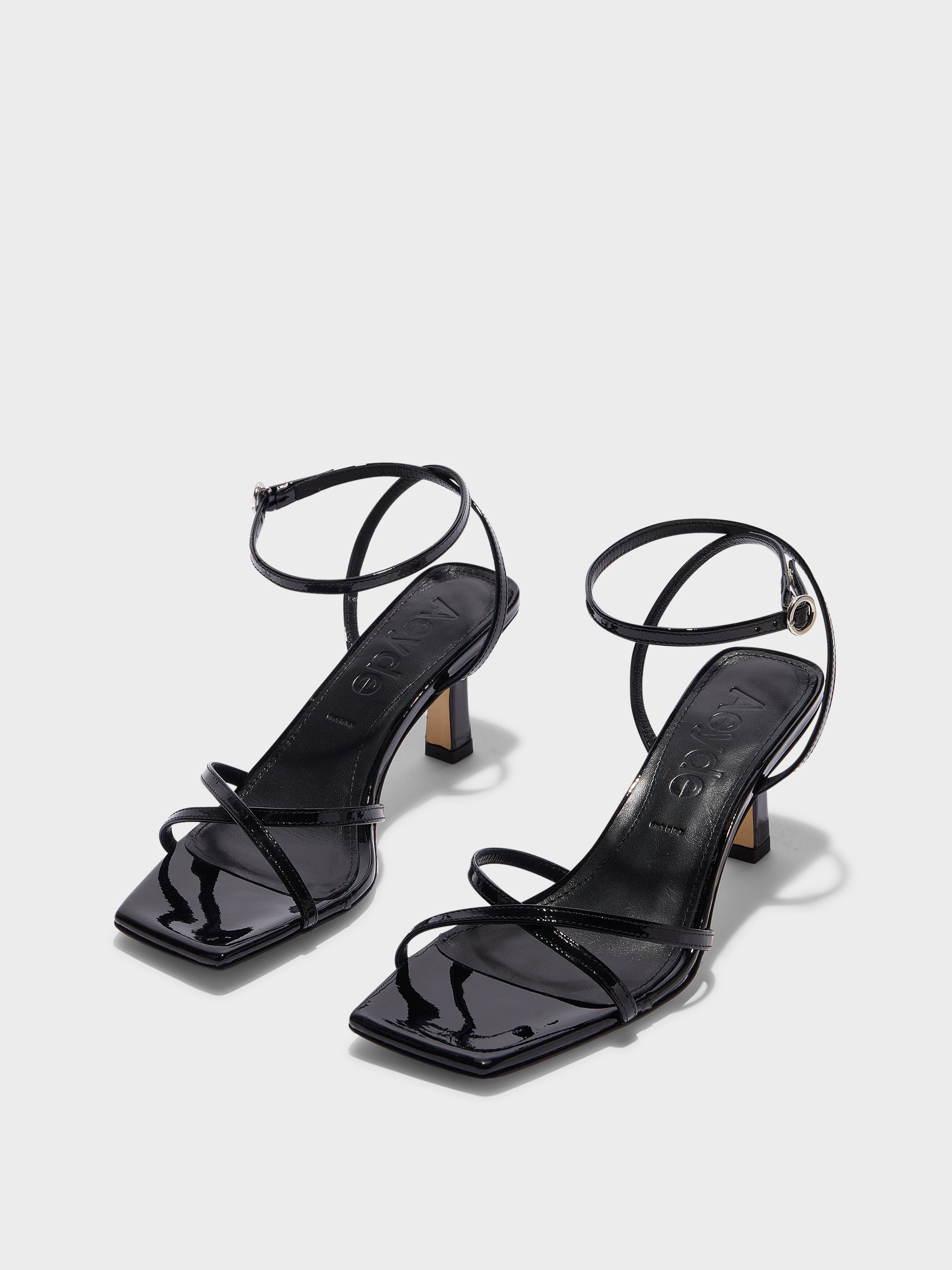 Aeyde | Edith Leather Heeled Sandals for Women | Black Patent | Square Toe | Mid Heel | Luxury Materials | Handmade in Italy