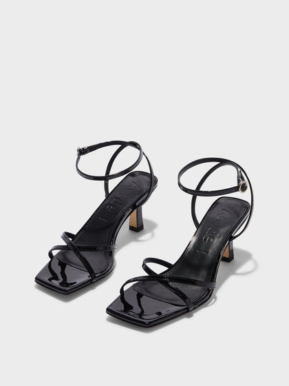 Aeyde | Edith Leather Heeled Sandals for Women | Black Patent | Square Toe | Mid Heel | Luxury Materials | Handmade in Italy