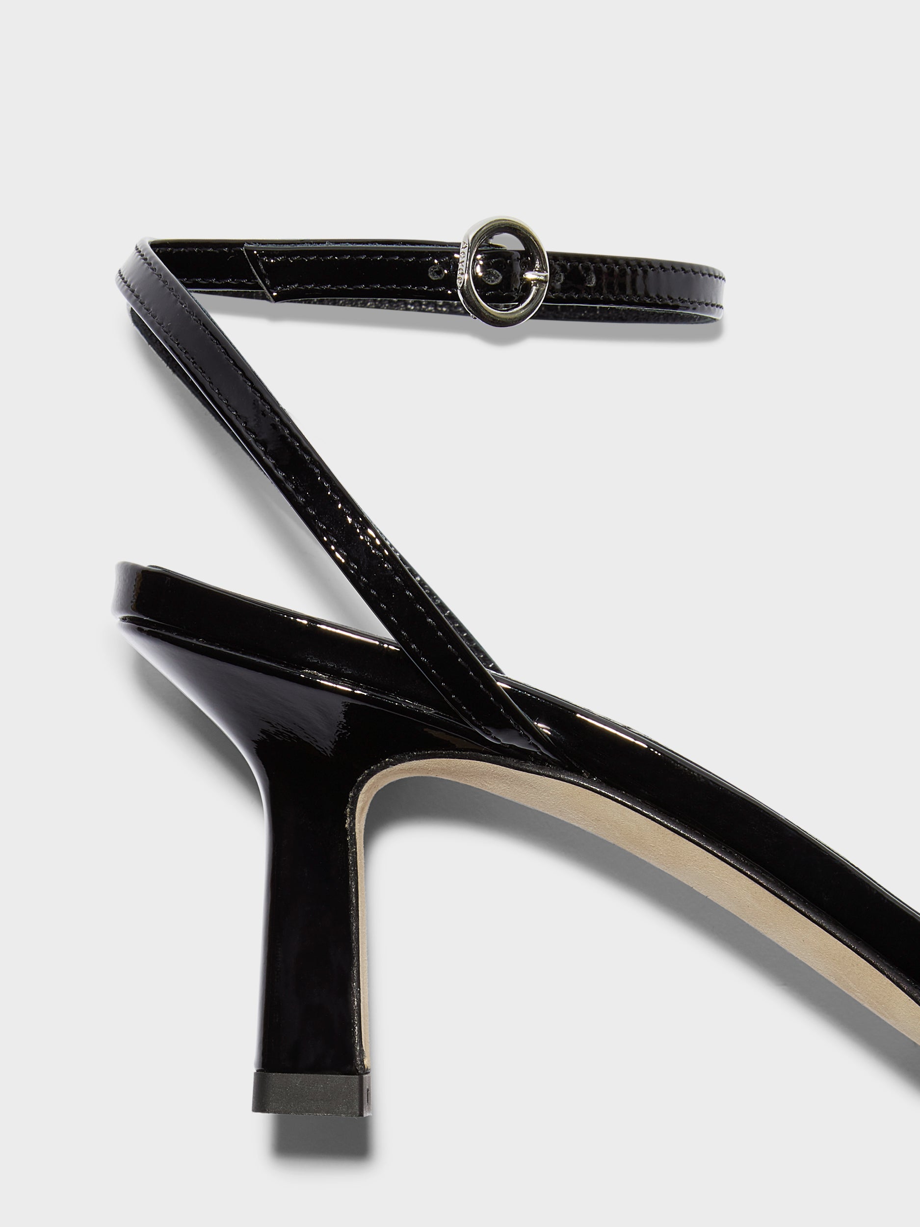 Aeyde | Edith Leather Heeled Sandals for Women | Black Patent | Square Toe | Mid Heel | Heel Details