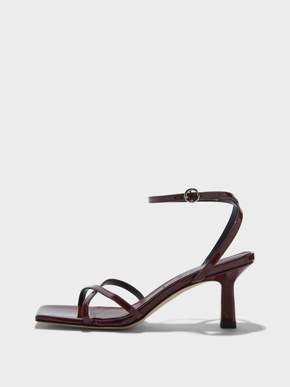 Aeyde | Edith Leather Heeled Sandals for Women | Port Patent | Square Toe | Mid Heel | Side View