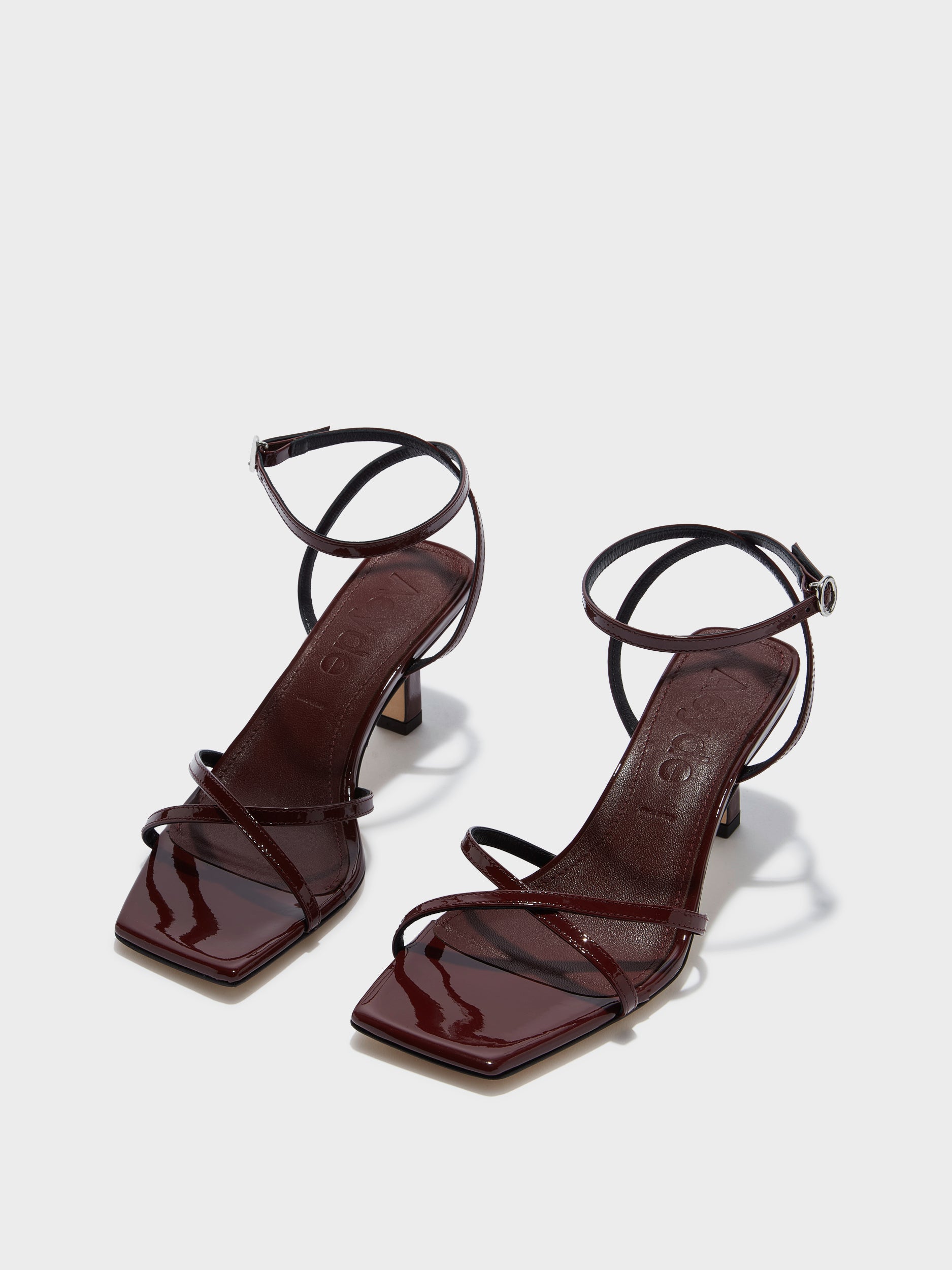 Aeyde | Edith Leather Heeled Sandals for Women | Port Patent | Square Toe | Mid Heel | Luxury Materials | Handmade in Italy