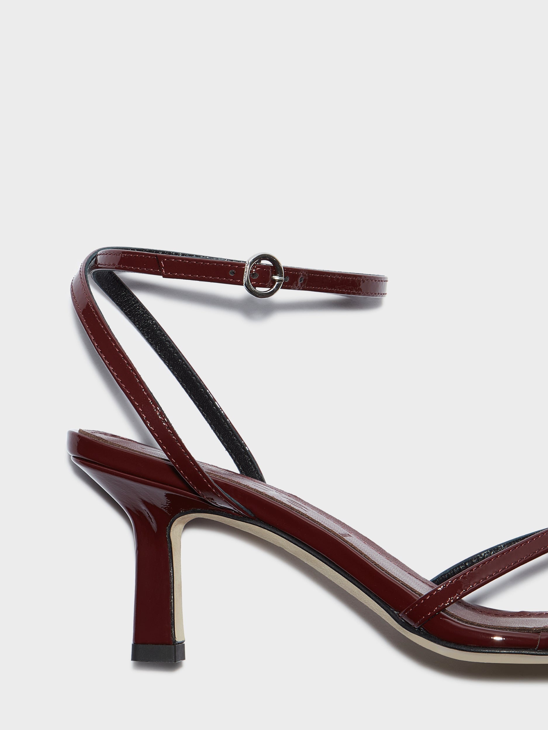 Aeyde | Edith Leather Heeled Sandals for Women | Port Patent | Square Toe | Mid Heel | Heel Details