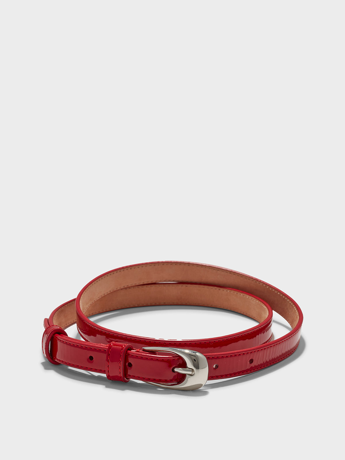 Aeyde | Eleanor Leather Belt Leather Belt for Women | Cranberry/Silver Patent | Luxury Materials | Handmade in Italy