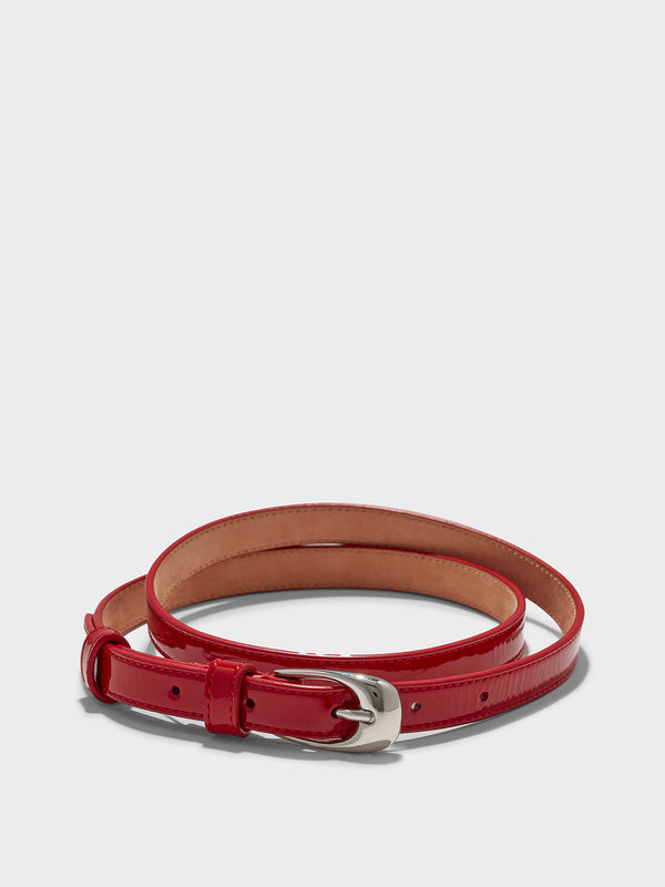 Aeyde | Eleanor Leather Belt Leather Belt for Women | Cranberry/Silver Patent | Luxury Materials | Handmade in Italy