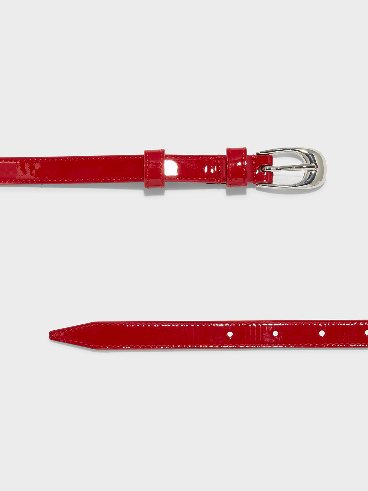 Aeyde | Eleanor Leather Belt Leather Belt for Women | Cranberry/Silver Patent | Luxury Materials | Handmade in Italy | Material Details