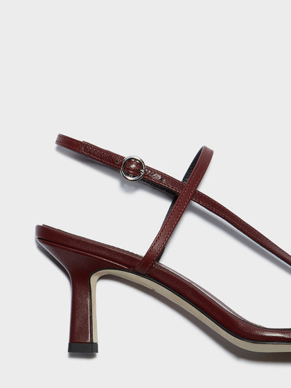 Aeyde | Elise Leather Heeled Sandals for Women | Port Nappa | Square Toe | Mid Heel | Heel Details