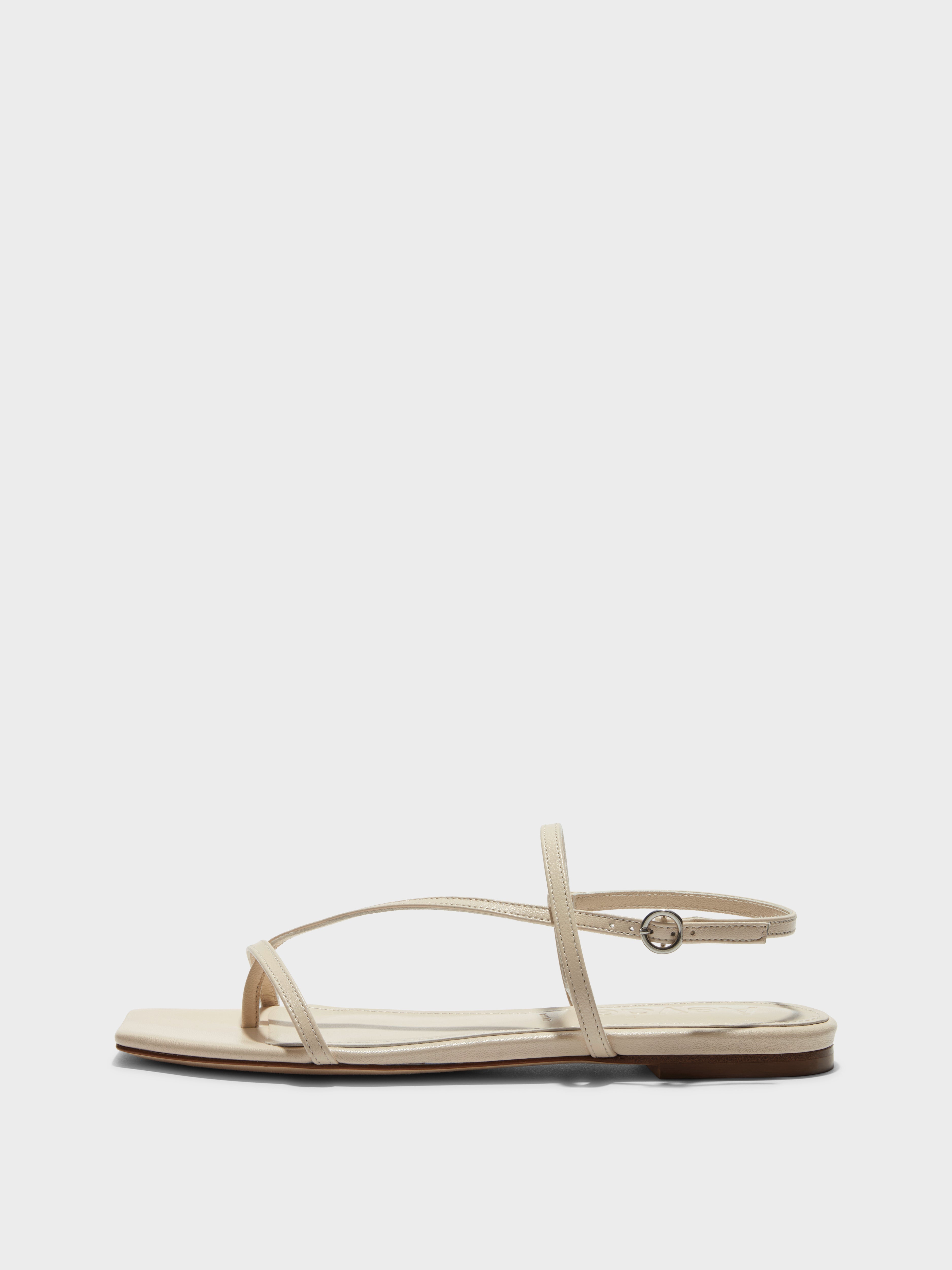 Aeyde | Ella Leather Flat Sandals for Women | Creamy Nappa | Square Toe | Flat Heel | Side View