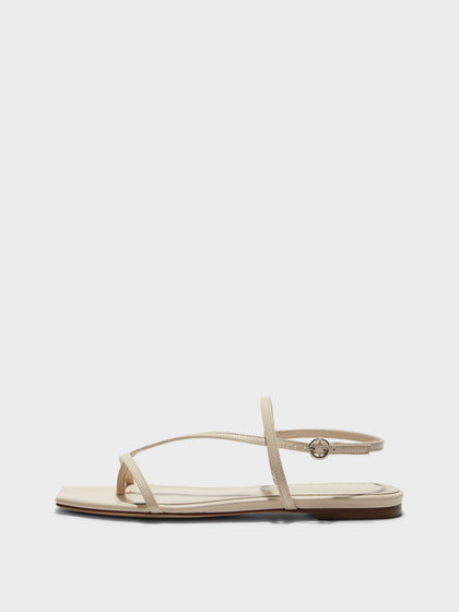 Aeyde | Ella Leather Flat Sandals for Women | Creamy Nappa | Square Toe | Flat Heel | Side View