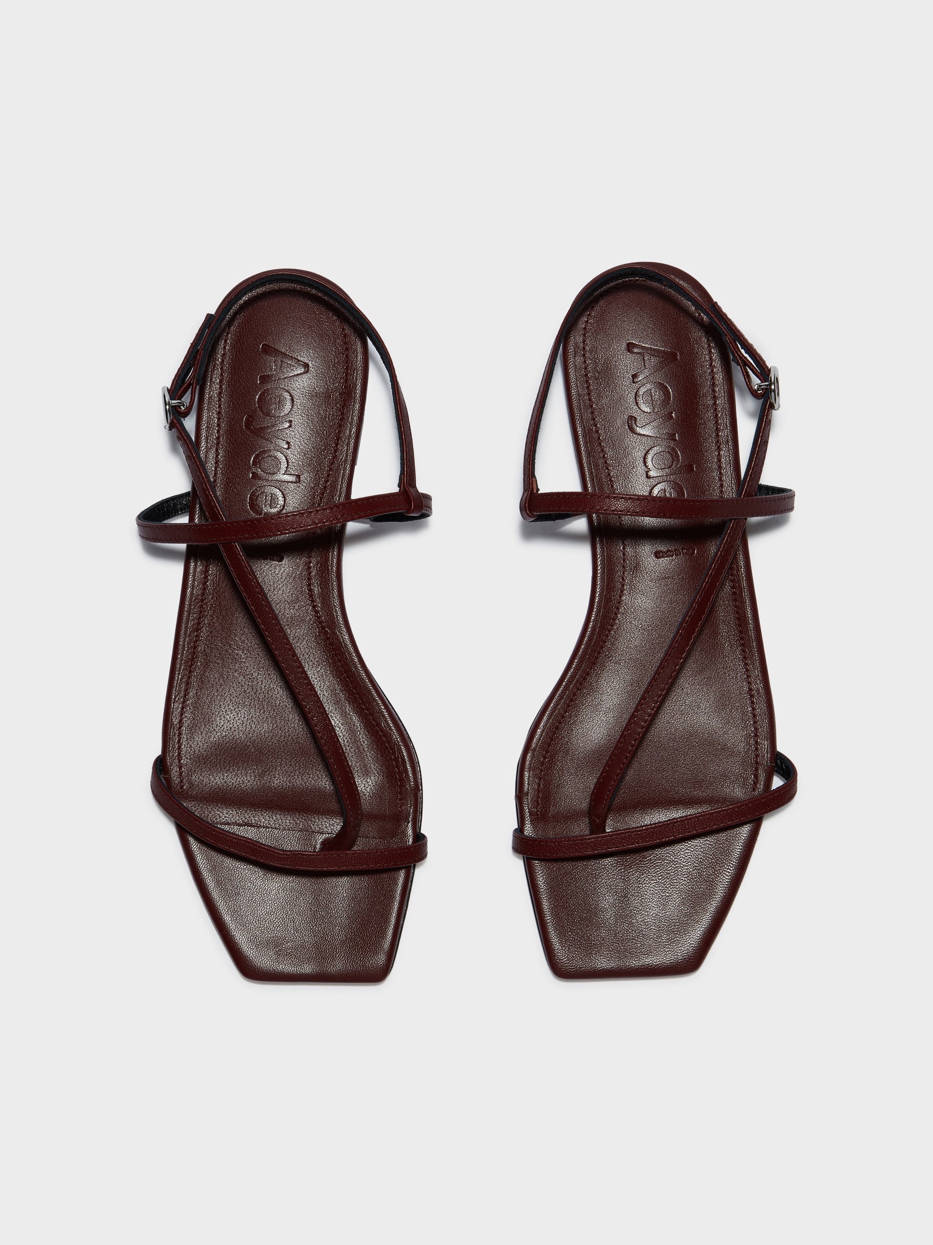 Aeyde | Ella Leather Flat Sandals for Women | Port Nappa | Square Toe | Flat Heel | Front View