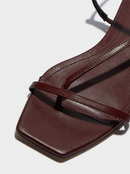 Aeyde | Ella Leather Flat Sandals for Women | Port Nappa | Square Toe | Flat Heel | Heel Details