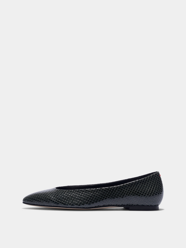 Aeyde | Ellie Almond-Toe Flats Leather Flats for Women | Moss Mini snake | Round Toe | Flat Heel | Side View