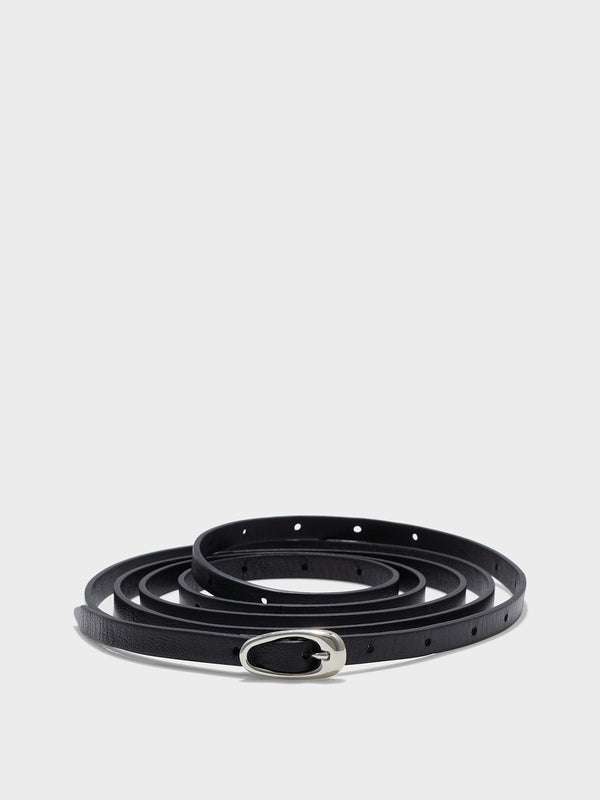 Aeyde | Ellie Double-Wrap Leather Belt Leather Belt for Women | Black/Silver | Luxury Materials | Handmade in Italy
