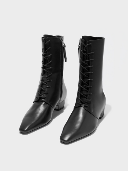 Aeyde | Elva Leather Ankle Boots Leather Ankle Boots for Women | Black Calf | Square Toe | Low Heel | Luxury Materials | Handmade in Italy