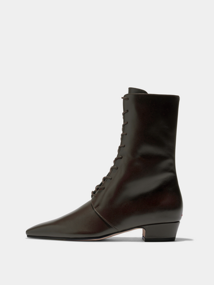 Aeyde | Elva Leather Ankle Boots Leather Ankle Boots for Women | Moka Calf | Square Toe | Low Heel | Side View