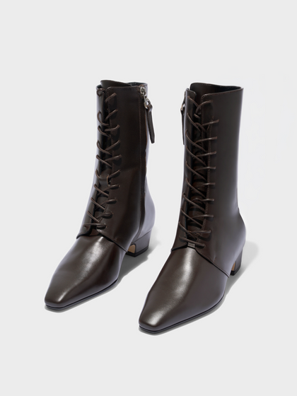 Aeyde | Elva Leather Ankle Boots Leather Ankle Boots for Women | Moka Calf | Square Toe | Low Heel | Luxury Materials | Handmade in Italy