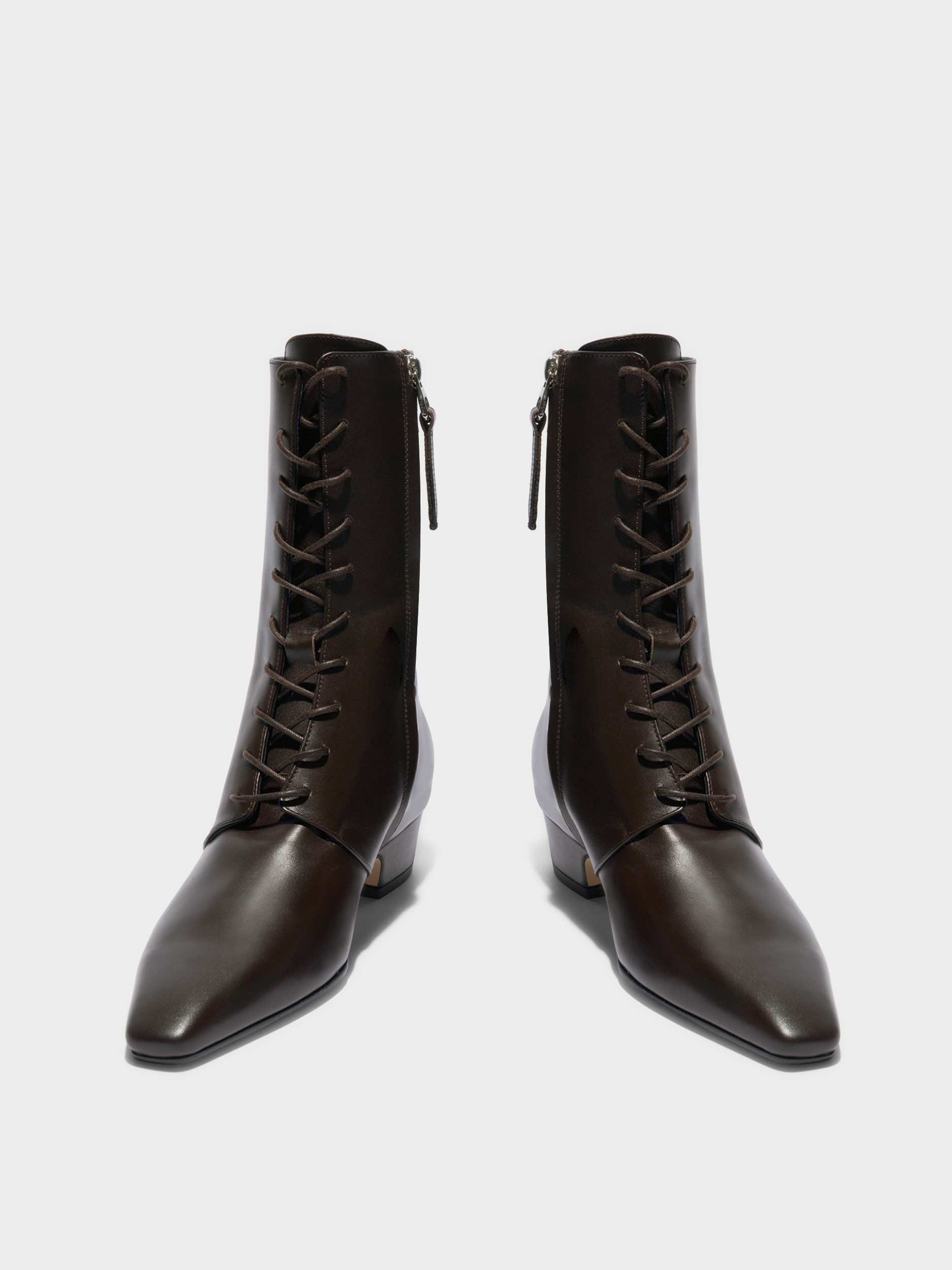 Aeyde | Elva Leather Ankle Boots Leather Ankle Boots for Women | Moka Calf | Square Toe | Low Heel | Heel Details