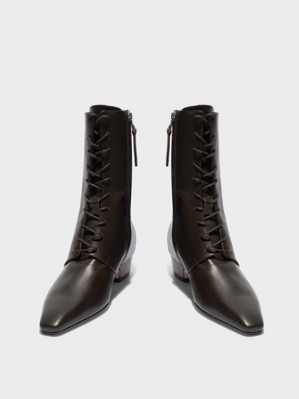 Aeyde | Elva Leather Ankle Boots Leather Ankle Boots for Women | Moka Calf | Square Toe | Low Heel | Heel Details