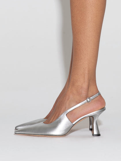 Aeyde | Fernanda Leather Pumps for Women | Silver Nappa | Square Toe | High Heel | How to Style