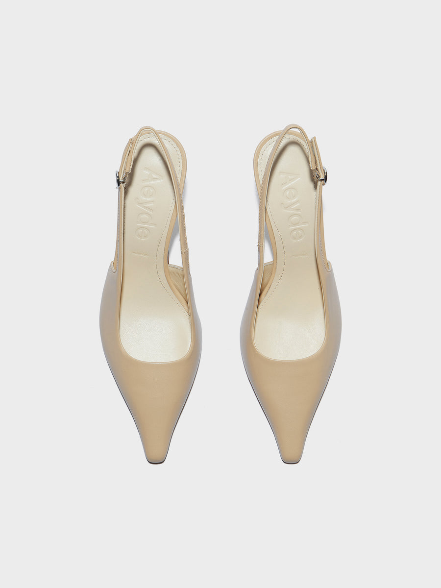 Aeyde | Fernanda Leather Pumps for Women | Sand Nappa | Pointed Toe | High Heel | Front View