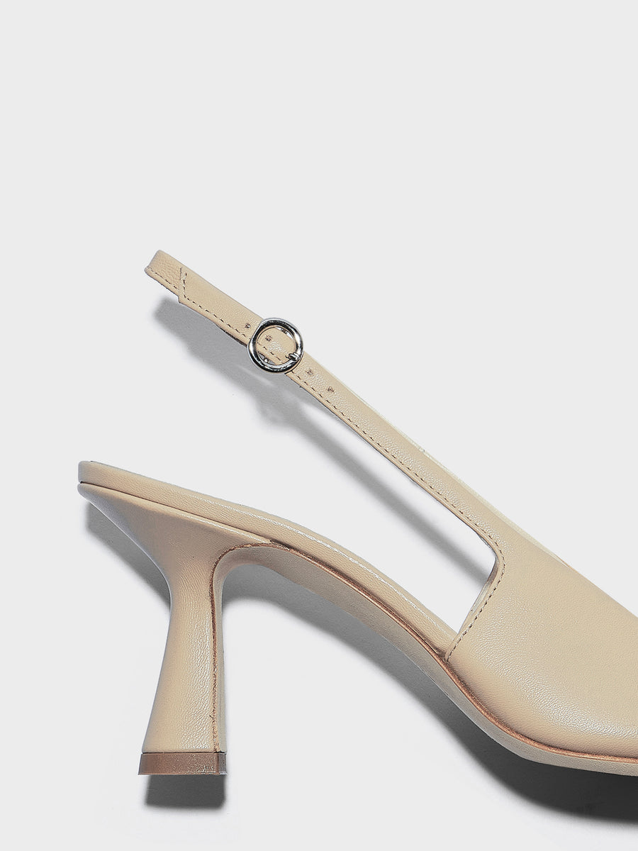 Aeyde | Fernanda Leather Pumps for Women | Sand Nappa | Pointed Toe | High Heel | Heel Details