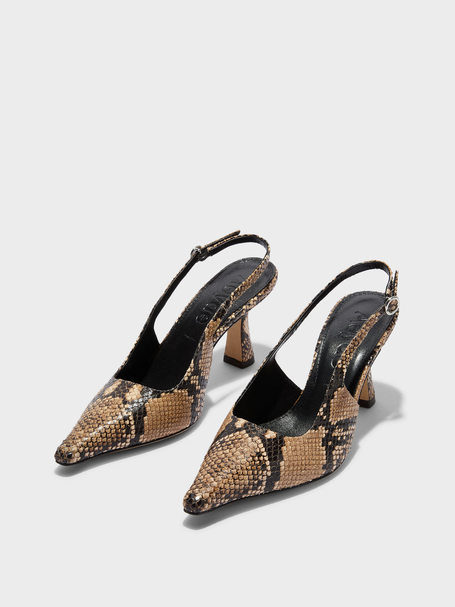 Aeyde | Fernanda Leather Pumps for Women | Hazelnut Snake | Pointed Toe | High Heel | Luxury Materials | Handmade in Italy