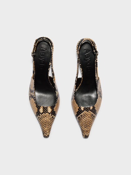 Aeyde | Fernanda Leather Pumps for Women | Hazelnut Snake | Pointed Toe | High Heel | Front View