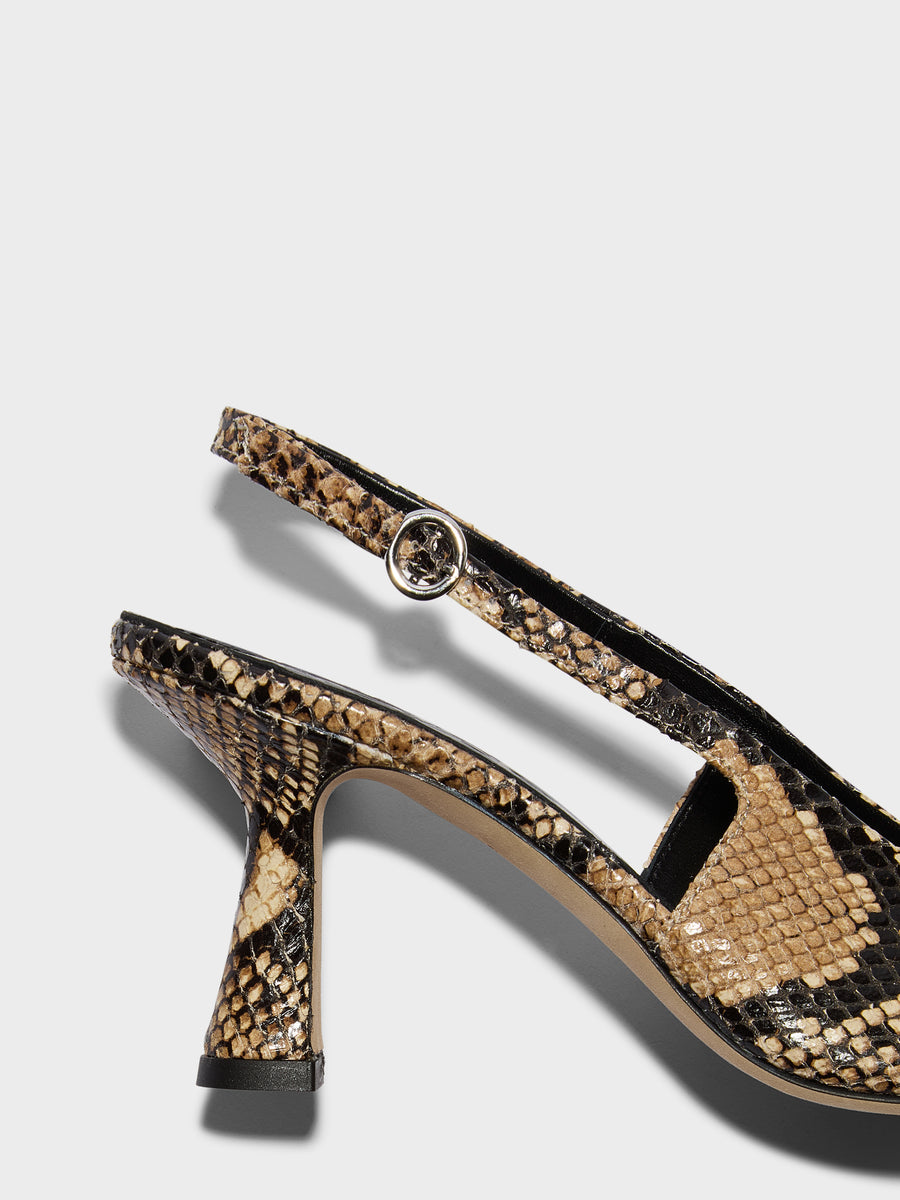 Aeyde | Fernanda Leather Pumps for Women | Hazelnut Snake | Pointed Toe | High Heel | Heel Details