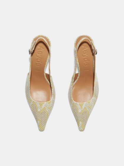 Aeyde | Fernanda Leather Slingback Pumps Leather Pumps for Women | Yellow Snake | Pointed Toe | High Heel | Front View