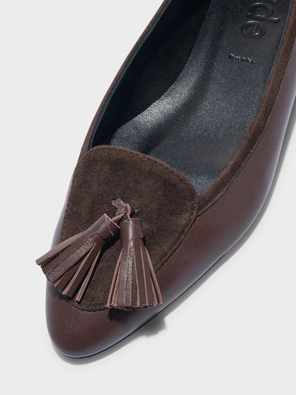 Aeyde | Floris Tassel Flats Leather Flats for Women | Moka Nappa/Suede | Round Toe | Flat Heel | Heel Details