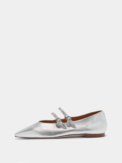 Aeyde | Franny Leather Flats Leather Flats for Women | Silver Nappa | Square Toe | Flat Heel | Side View