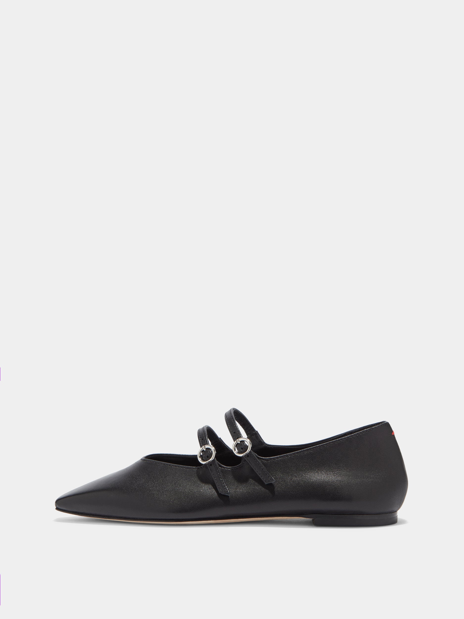 Aeyde | Franny Leather Flats for Women | Black Nappa | Square Toe | Flat Heel | Side View