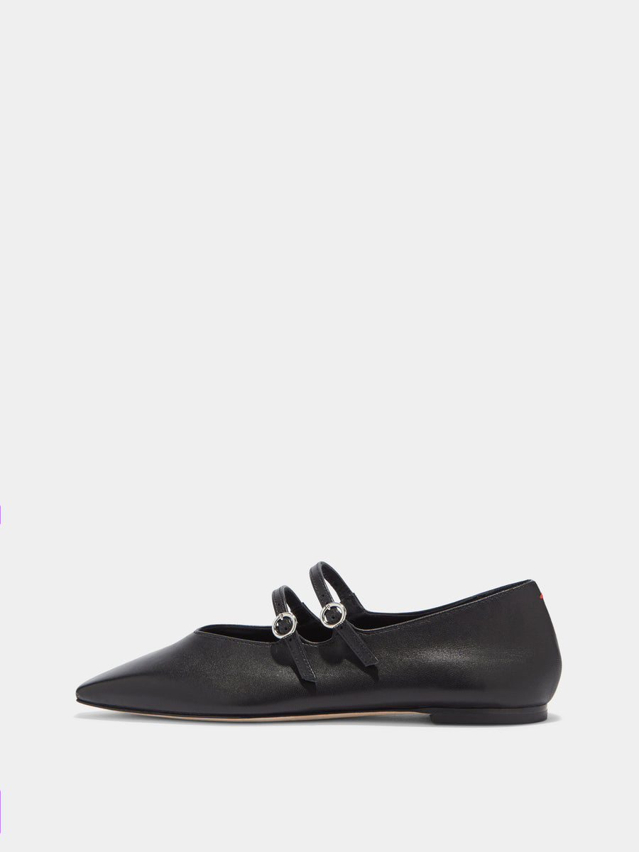 Aeyde | Franny Leather Flats for Women | Black Nappa | Square Toe | Flat Heel | Side View