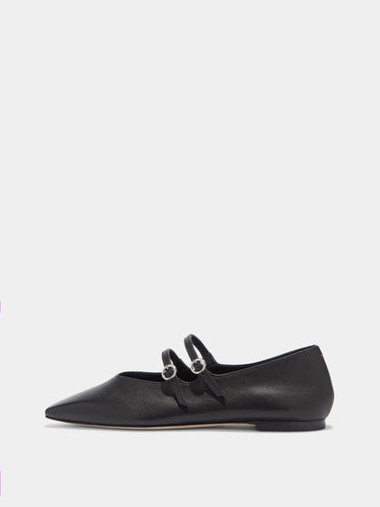 Aeyde | Franny Leather Flats for Women | Black Nappa | Square Toe | Flat Heel | Side View