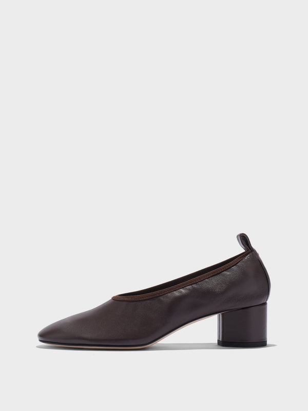 Aeyde | Gemma Leather Pumps for Women | Moka Nappa | Round Toe | Low Heel | Side View