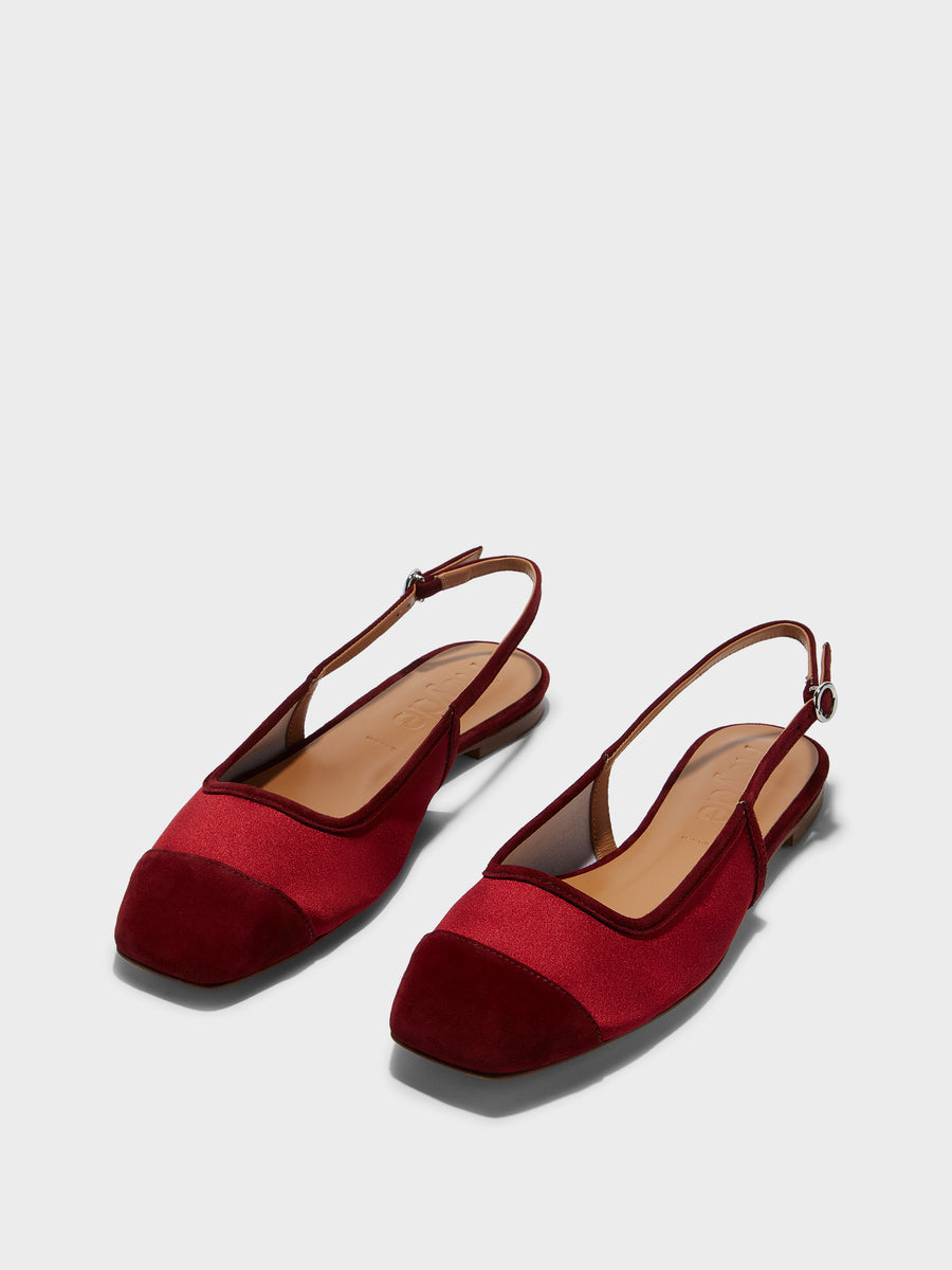 Aeyde | Geraldine Leather Flats for Women | Scarlet Satin/Suede | Square Toe | Flat Heel | Luxury Materials | Handmade in Italy