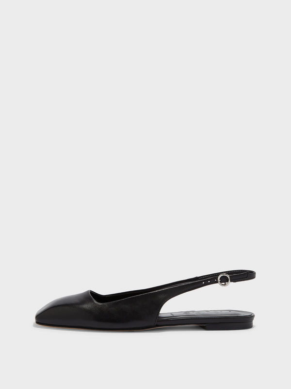 Aeyde | Geraldine Leather Flats for Women | Black Nappa | Square Toe | Flat Heel | Side View