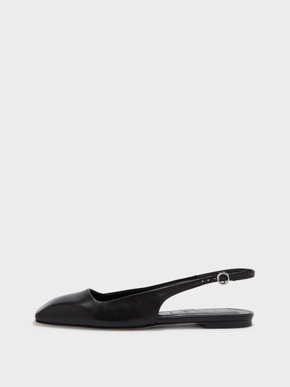 Aeyde | Geraldine Leather Flats for Women | Black Nappa | Square Toe | Flat Heel | Side View