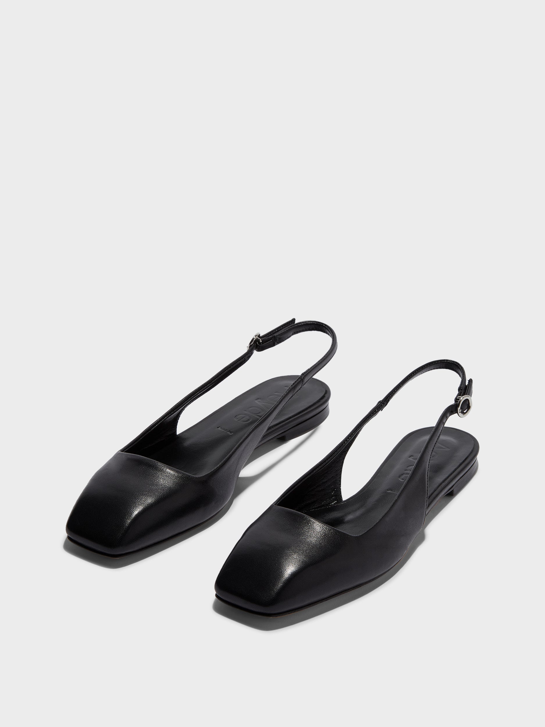 Aeyde | Geraldine Leather Flats for Women | Black Nappa | Square Toe | Flat Heel | On Feet