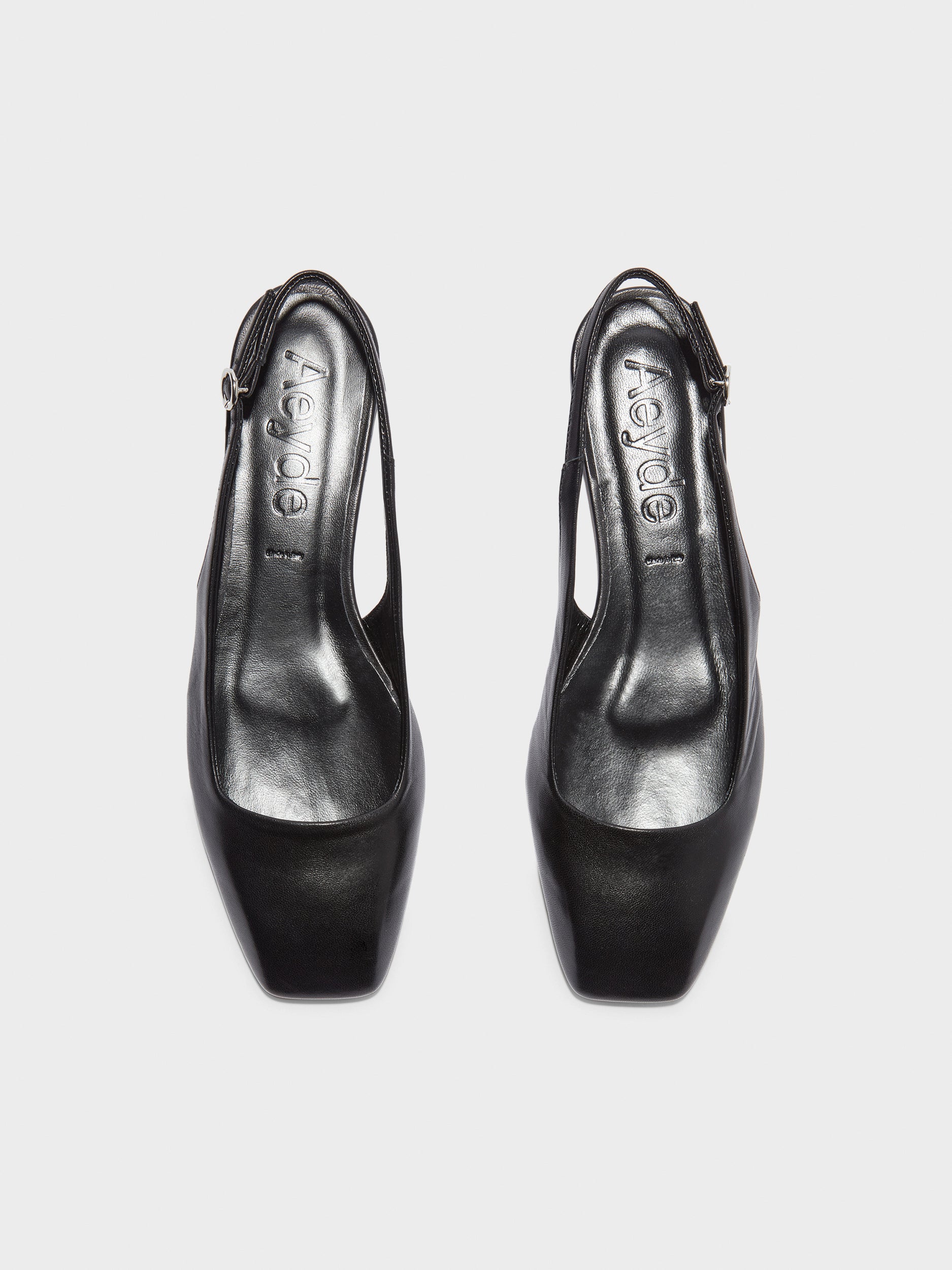 Aeyde | Geraldine Leather Flats for Women | Black Nappa | Square Toe | Flat Heel | Front View