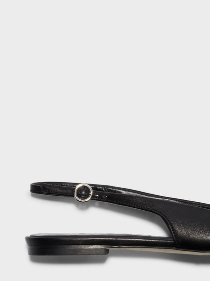 Aeyde | Geraldine Leather Flats for Women | Black Nappa | Square Toe | Flat Heel | Heel Details