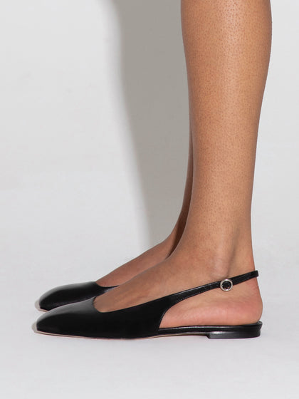 Aeyde | Geraldine Leather Flats for Women | Black Nappa | Square Toe | Flat Heel | How to Style