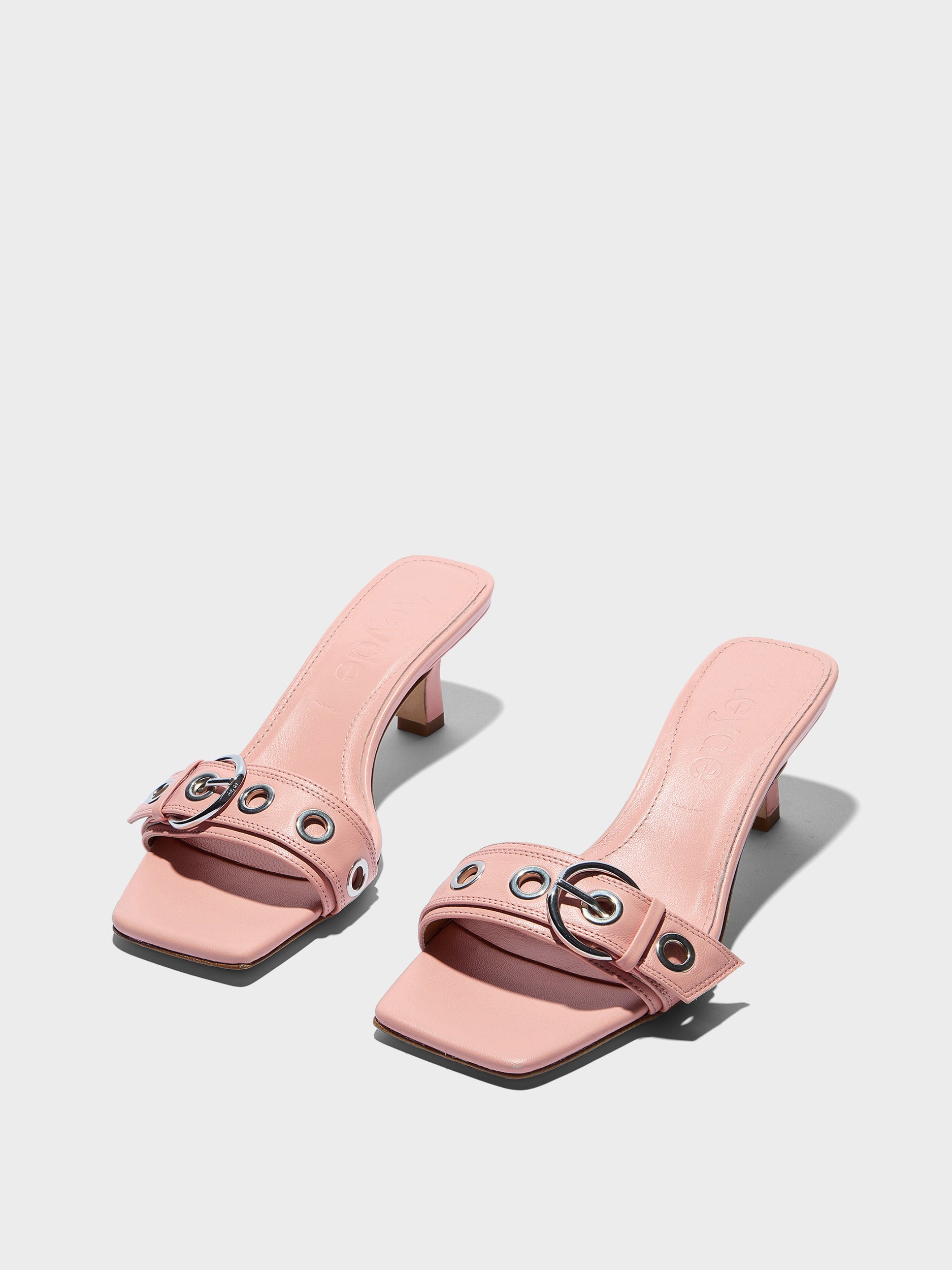 Aeyde | Gilly Leather Heeled Sandals for Women | Dusty Pink Nappa | Square Toe | Mid Heel | Luxury Materials | Handmade in Italy