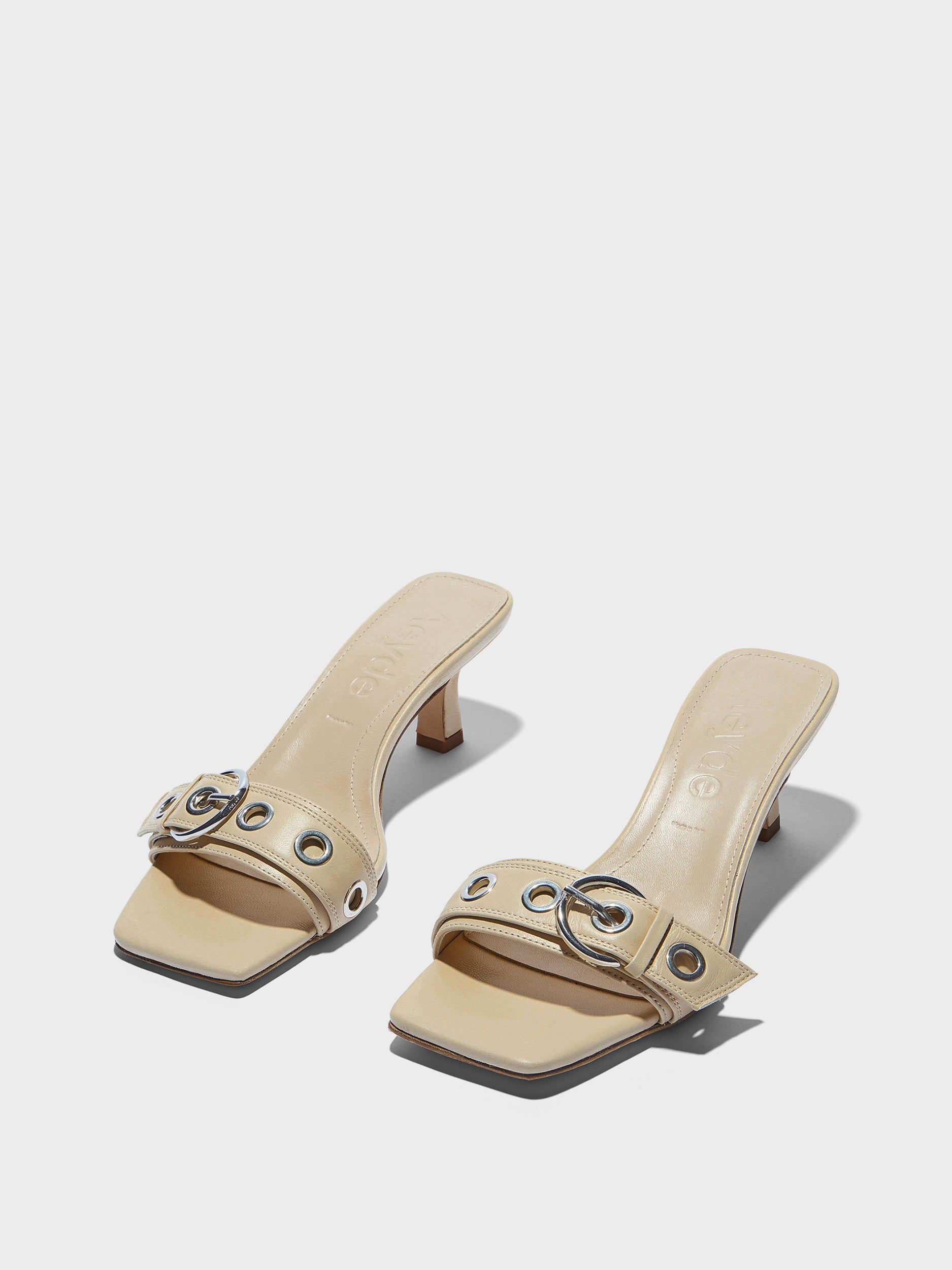 Aeyde | Gilly Leather Heeled Sandals for Women | Sand Nappa | Square Toe | Mid Heel | Luxury Materials | Handmade in Italy