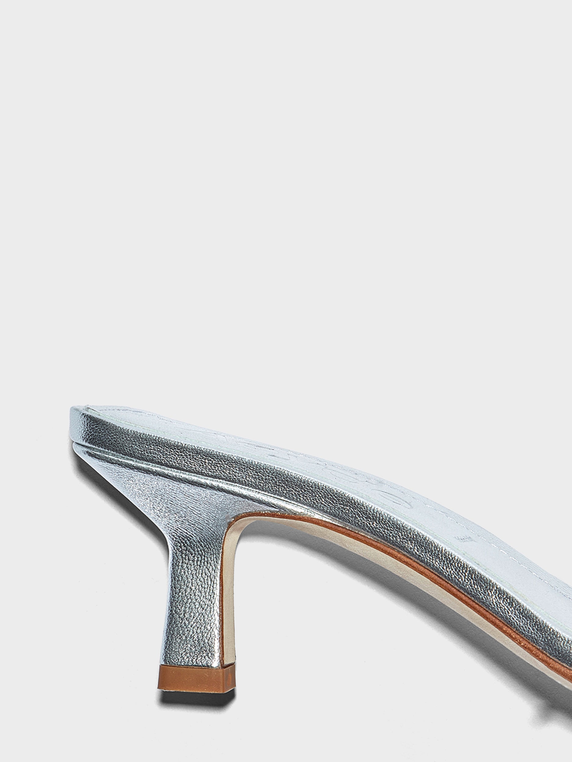 Aeyde | Gilly Leather Heeled Sandals for Women | Silver Nappa | Square Toe | Mid Heel | Heel Details