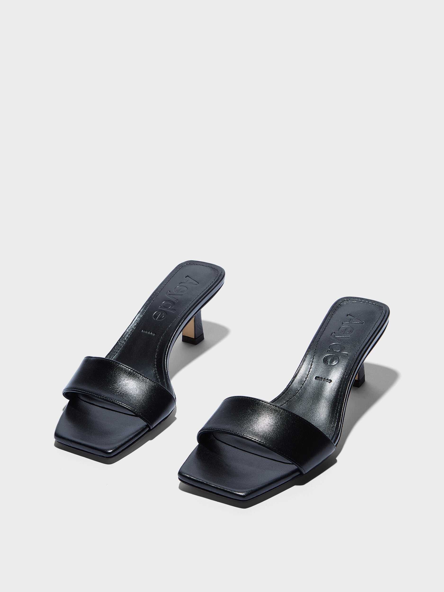 Aeyde | Gilly Leather Heeled Sandals for Women | Black Nappa | Square Toe | Mid Heel | Luxury Materials | Handmade in Italy
